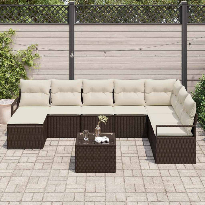 Havesofa Sæt med pude med opbevaring 9 pcs Brun og Creme