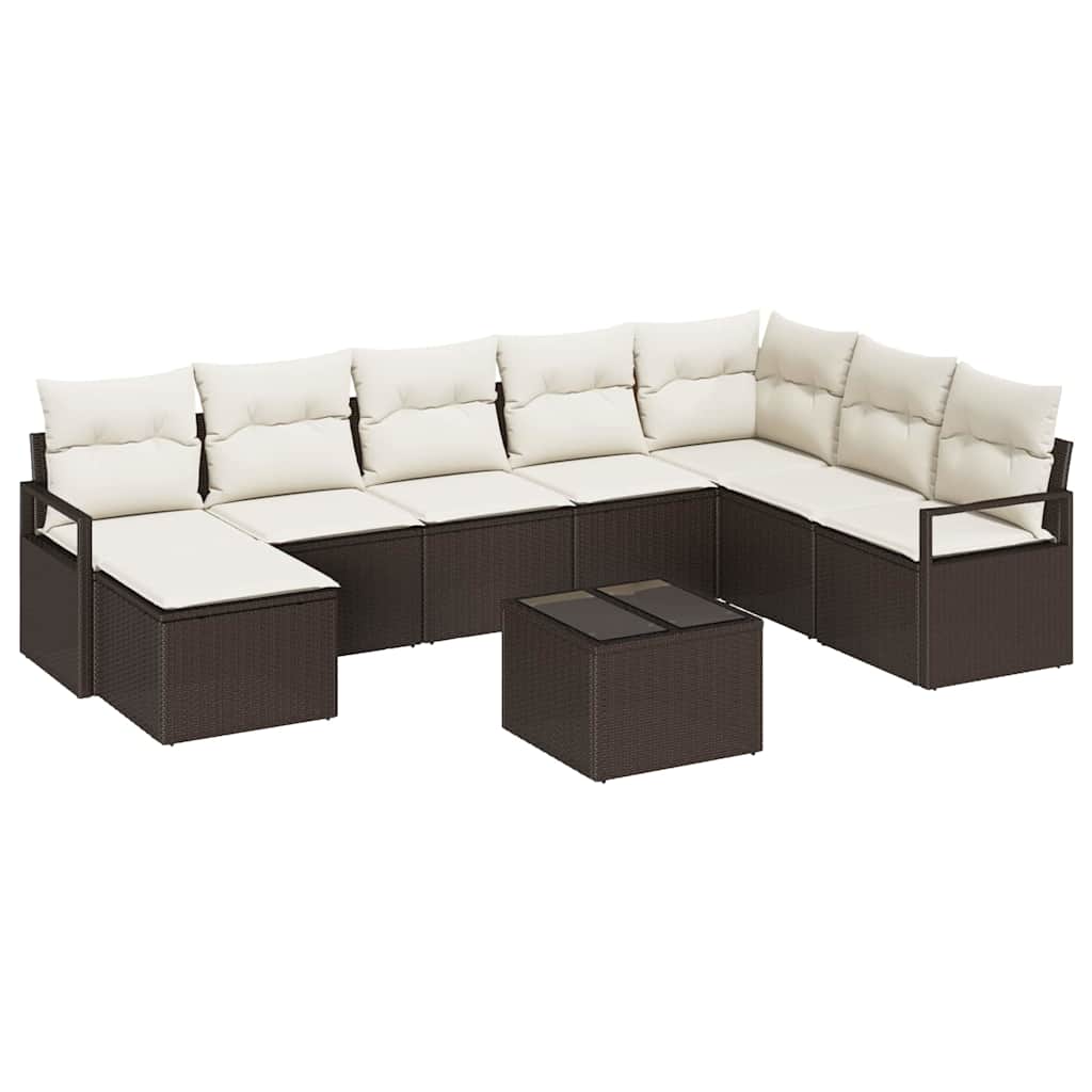 Havesofa Sæt med pude med opbevaring 9 pcs Brun og Creme
