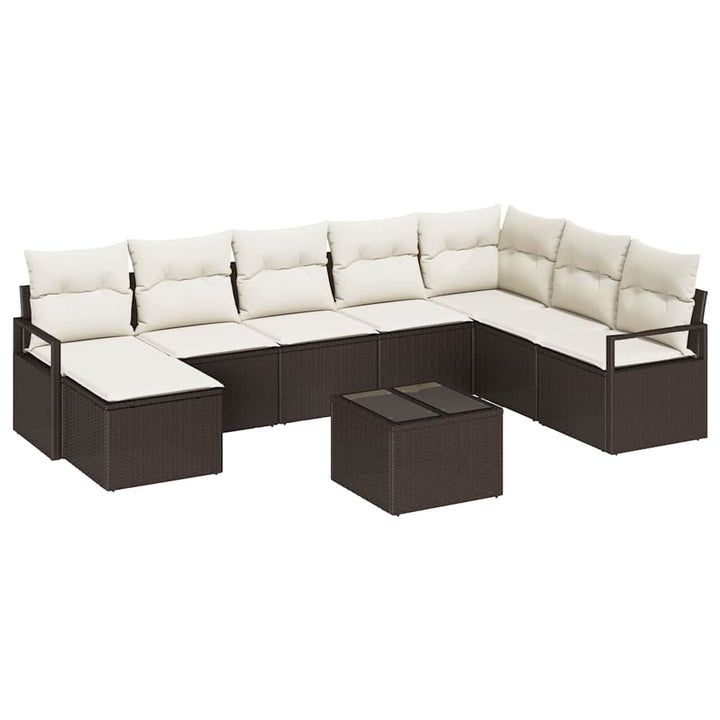 Havesofa Sæt med pude med opbevaring 9 pcs Brun og Creme