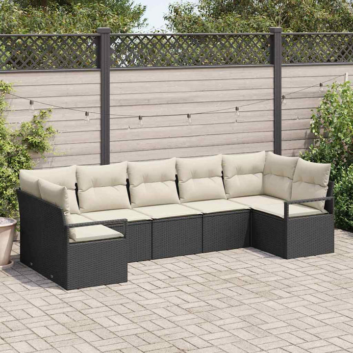 Havesofa Sæt med pude med opbevaring 7 pcs Sort og Cream