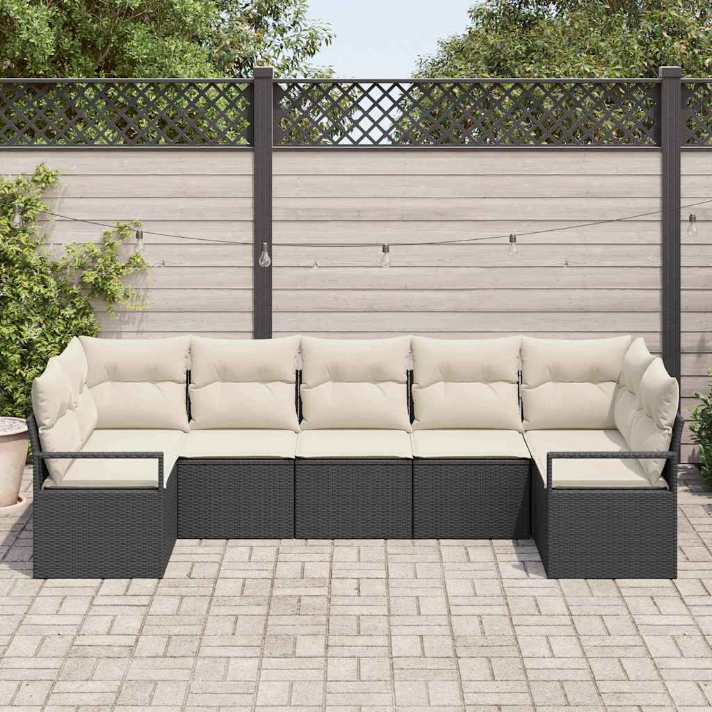 Havesofa Sæt med pude med opbevaring 7 pcs Sort og Cream