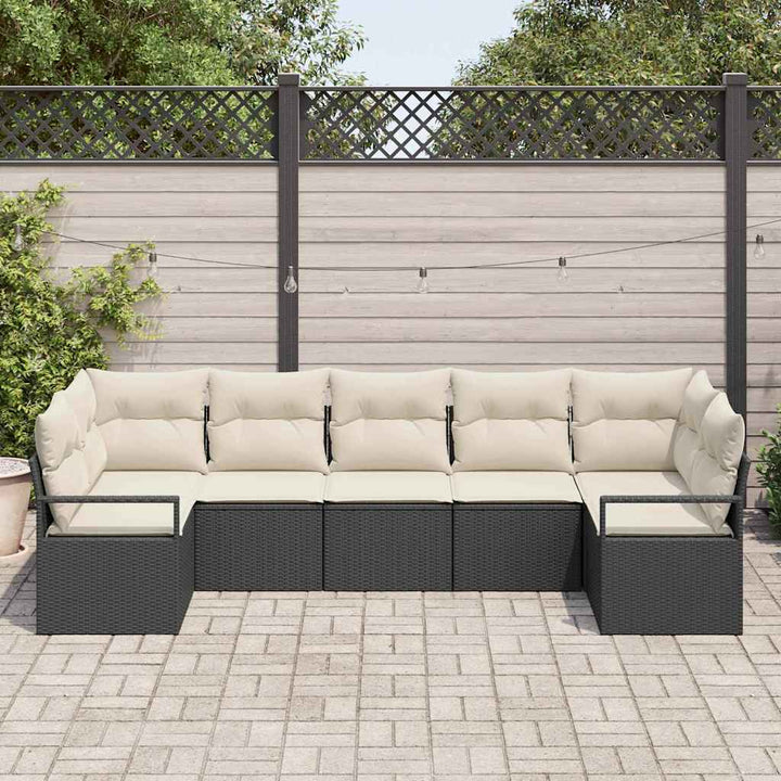 Havesofa Sæt med pude med opbevaring 7 pcs Sort og Cream