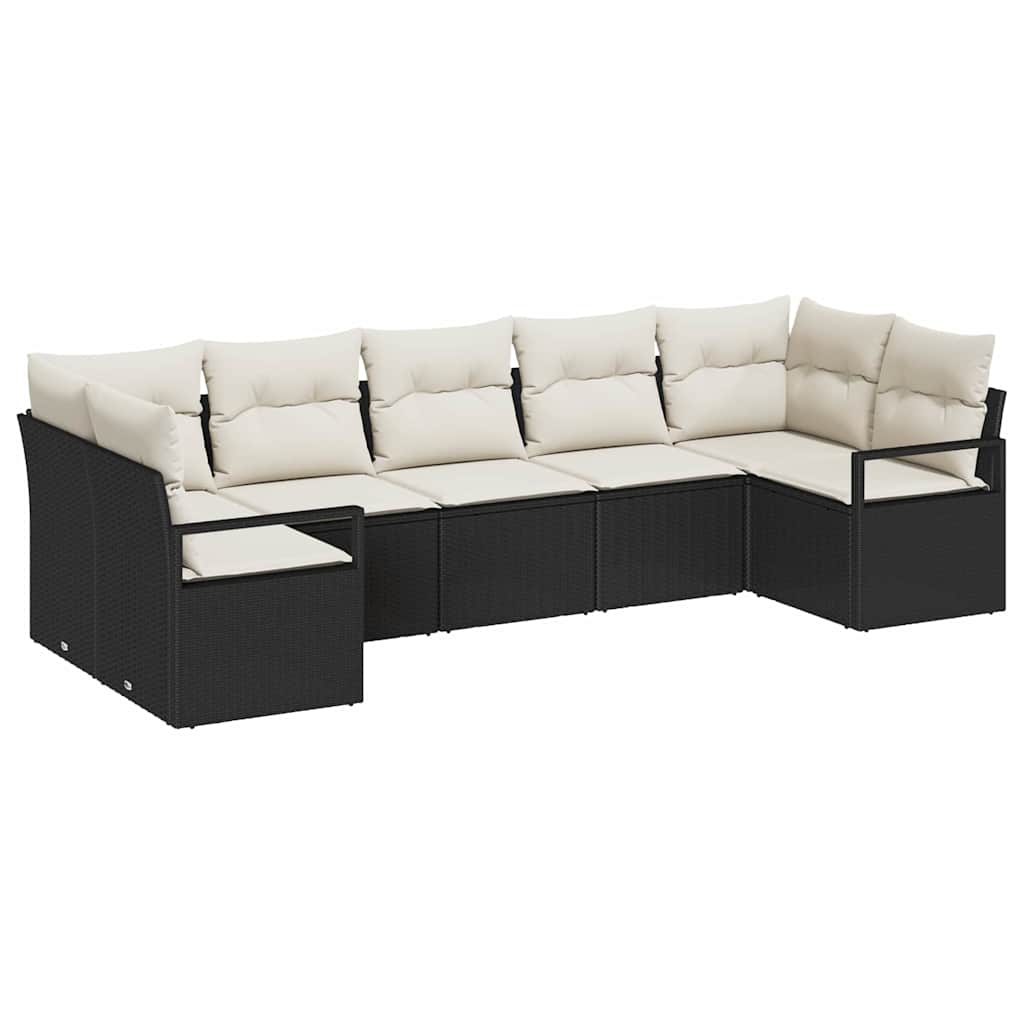 Havesofa Sæt med pude med opbevaring 7 pcs Sort og Cream