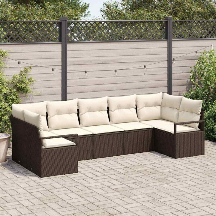 Havesofa Sæt med pude med opbevaring 7 pcs Brun og Creme