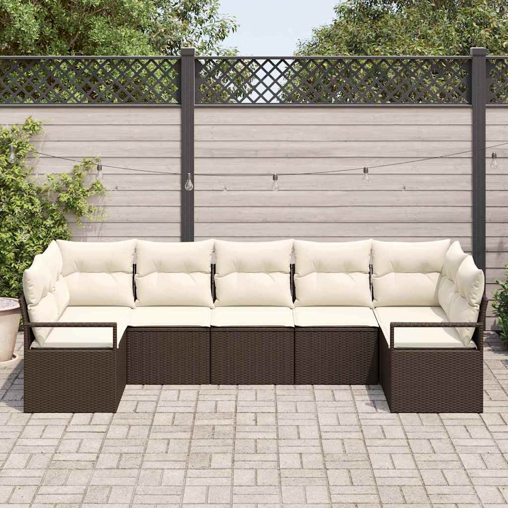 Havesofa Sæt med pude med opbevaring 7 pcs Brun og Creme