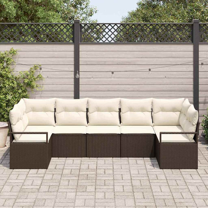 Havesofa Sæt med pude med opbevaring 7 pcs Brun og Creme