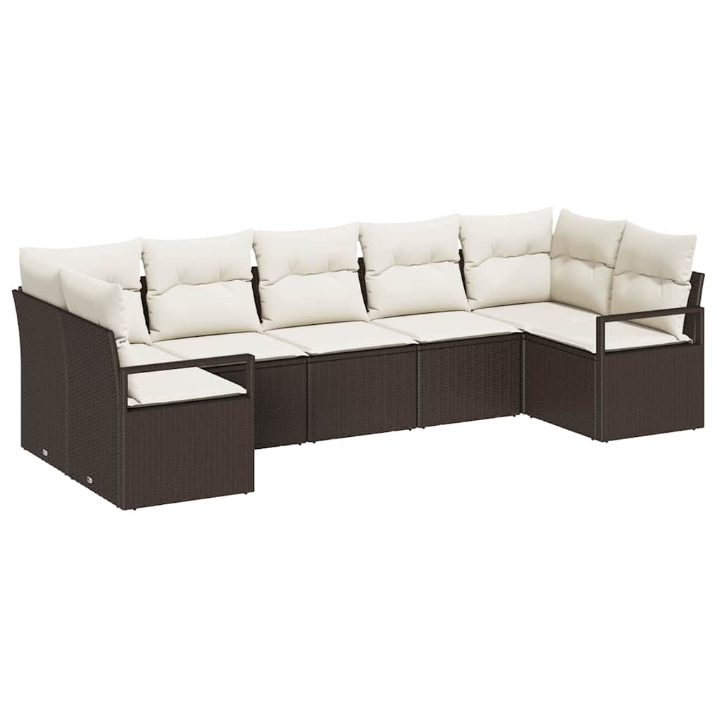 Havesofa Sæt med pude med opbevaring 7 pcs Brun og Creme