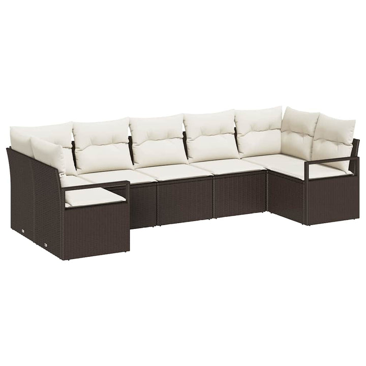 Havesofa Sæt med pude med opbevaring 7 pcs Brun og Creme