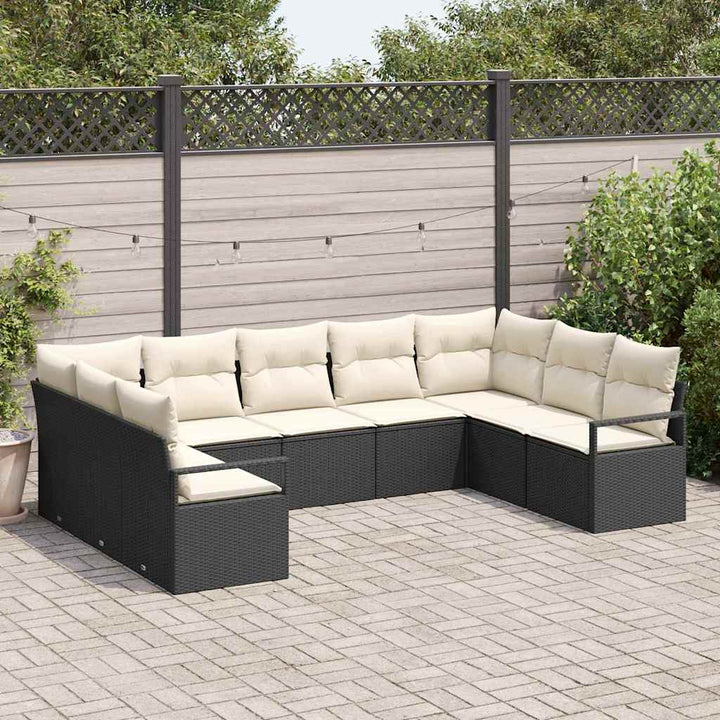Havesofa Sæt med pude med opbevaring 9 pcs Sort og Cream