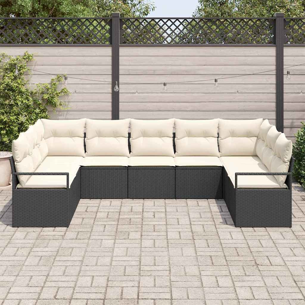 Havesofa Sæt med pude med opbevaring 9 pcs Sort og Cream
