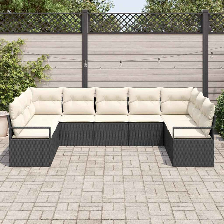 Havesofa Sæt med pude med opbevaring 9 pcs Sort og Cream