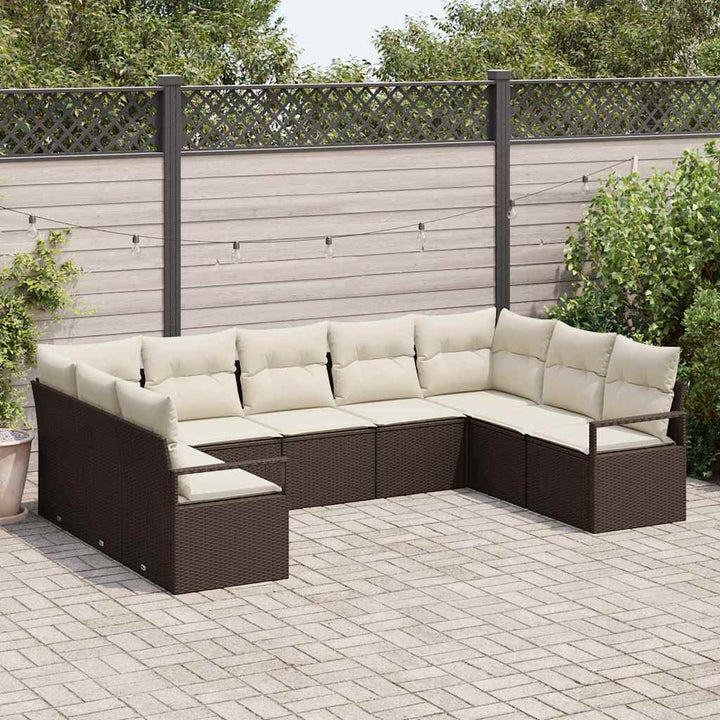 Havesofa Sæt med pude med opbevaring 9 pcs Brun og Creme