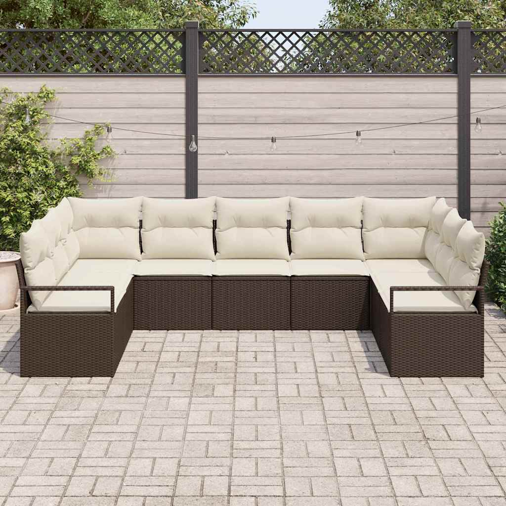 Havesofa Sæt med pude med opbevaring 9 pcs Brun og Creme