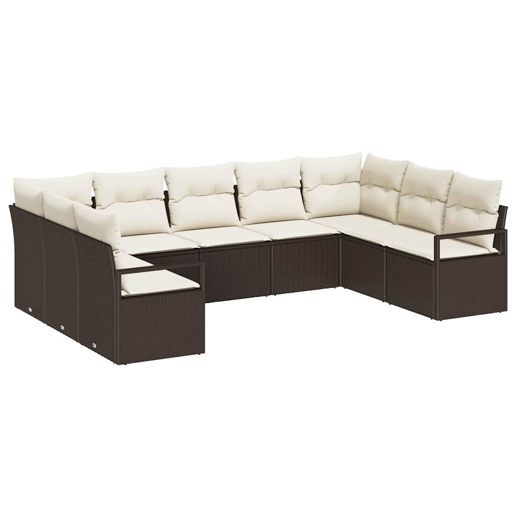 Havesofa Sæt med pude med opbevaring 9 pcs Brun og Creme