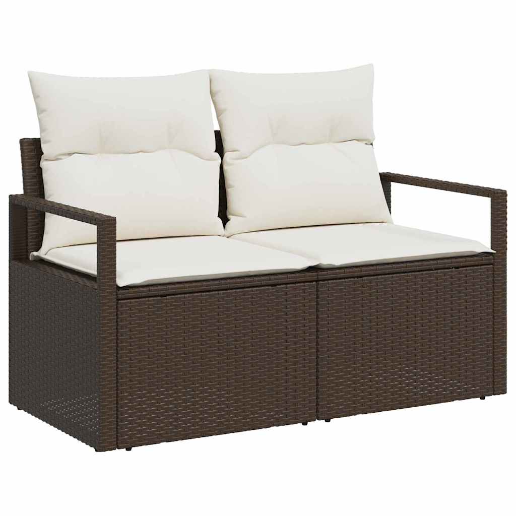 Havesofa Sæt med pude med opbevaring 9 pcs Brun og Creme