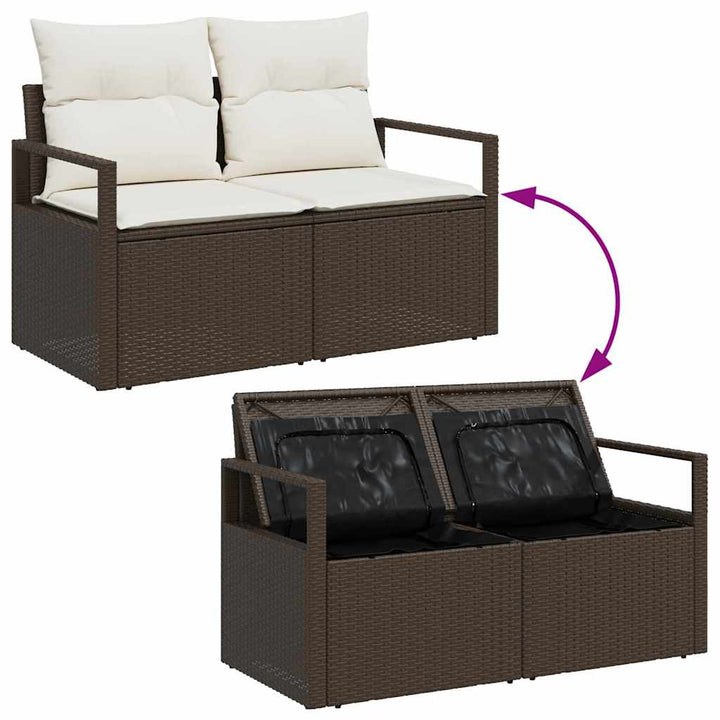 Havesofa Sæt med pude med opbevaring 9 pcs Brun og Creme