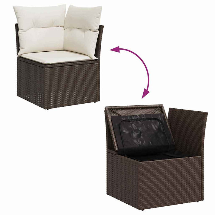 Havesofa Sæt med pude med opbevaring 9 pcs Brun og Creme