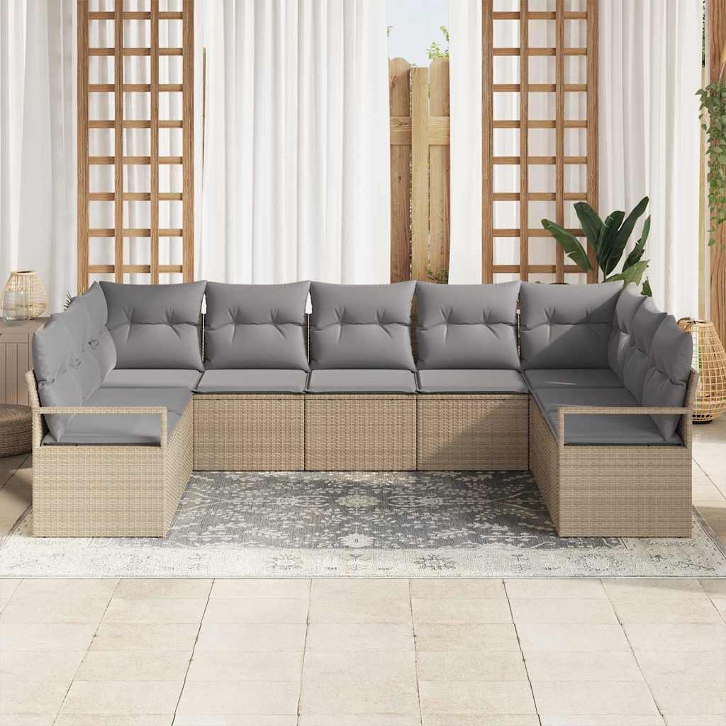 Havesofa Sæt med pude med opbevaring 9 pcs Beige og lys grå