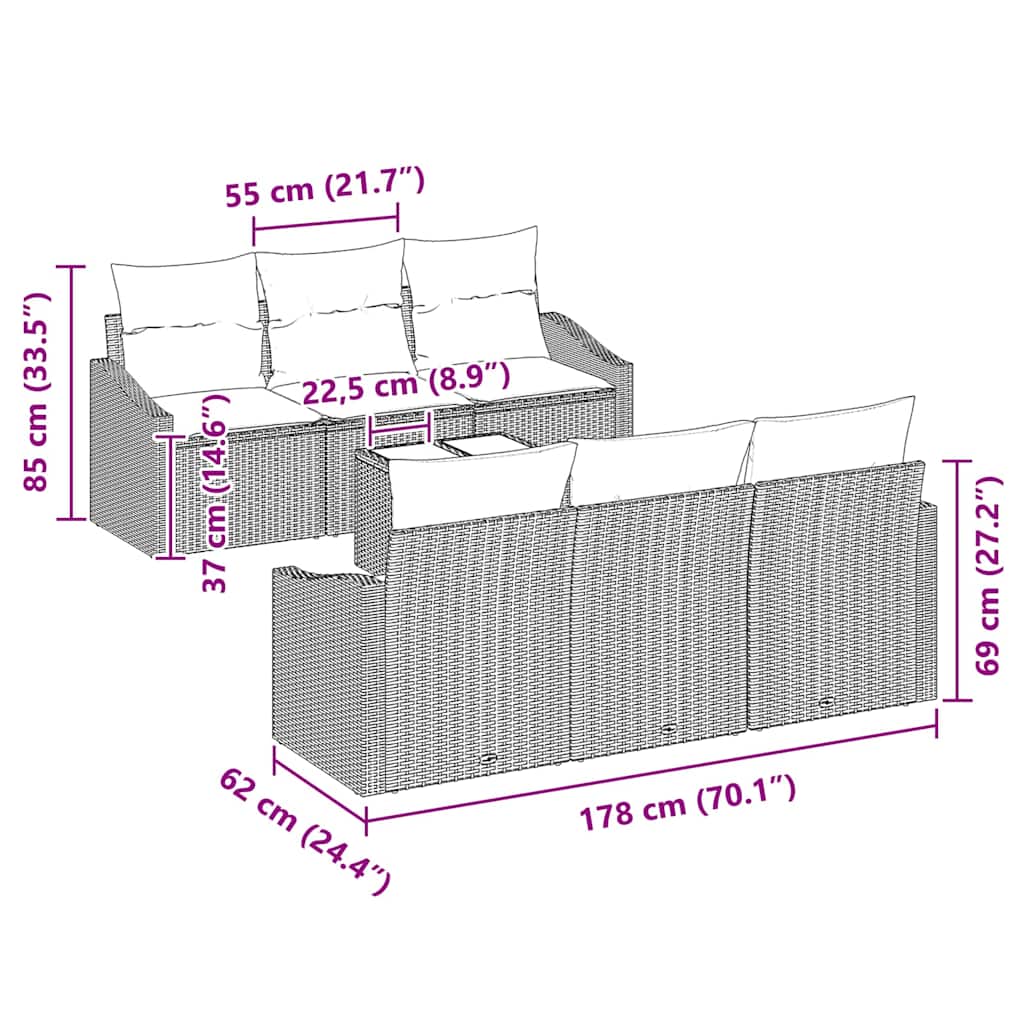 Havesofa Sæt med pude med opbevaring 7 pcs Sort 55 x 55 x 37 cm