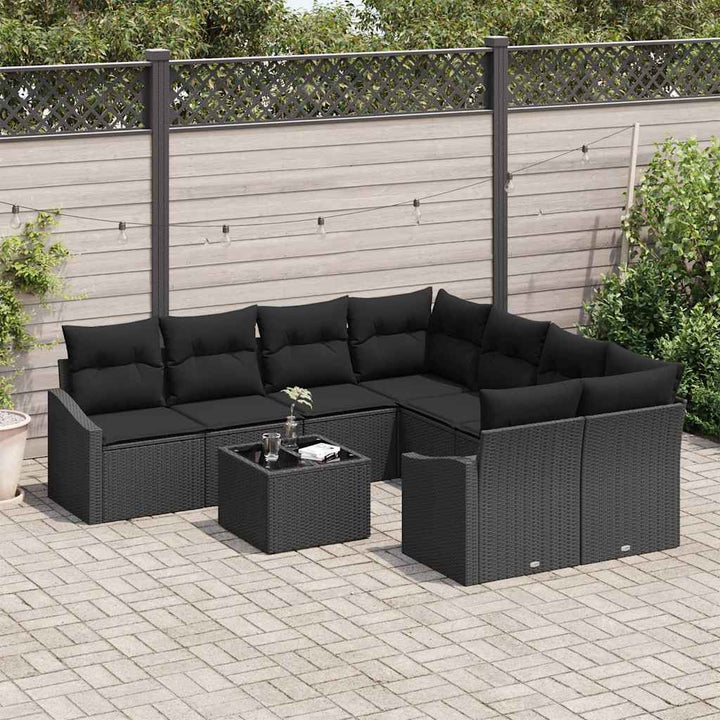 Havesofa Sæt med pude med opbevaring 9 pcs Sort 55 x 55 x 37 cm