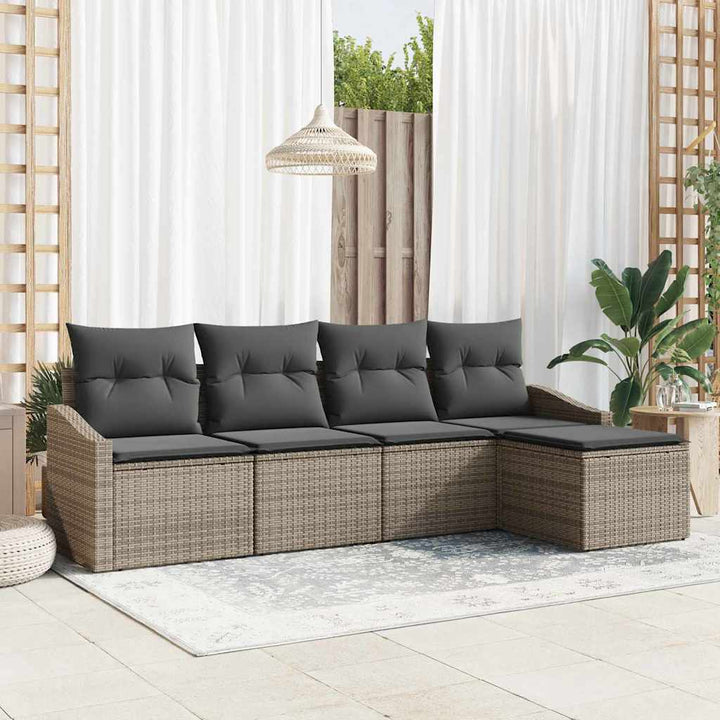 Have Spisebordssæt 5 pcs Grå Poly Rattan og pulverlakeret stål
