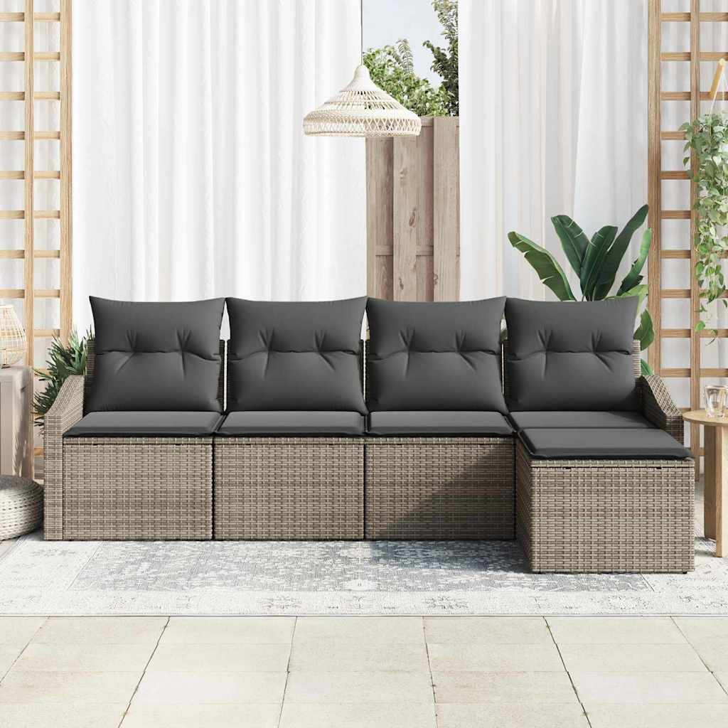 Have Spisebordssæt 5 pcs Grå Poly Rattan og pulverlakeret stål