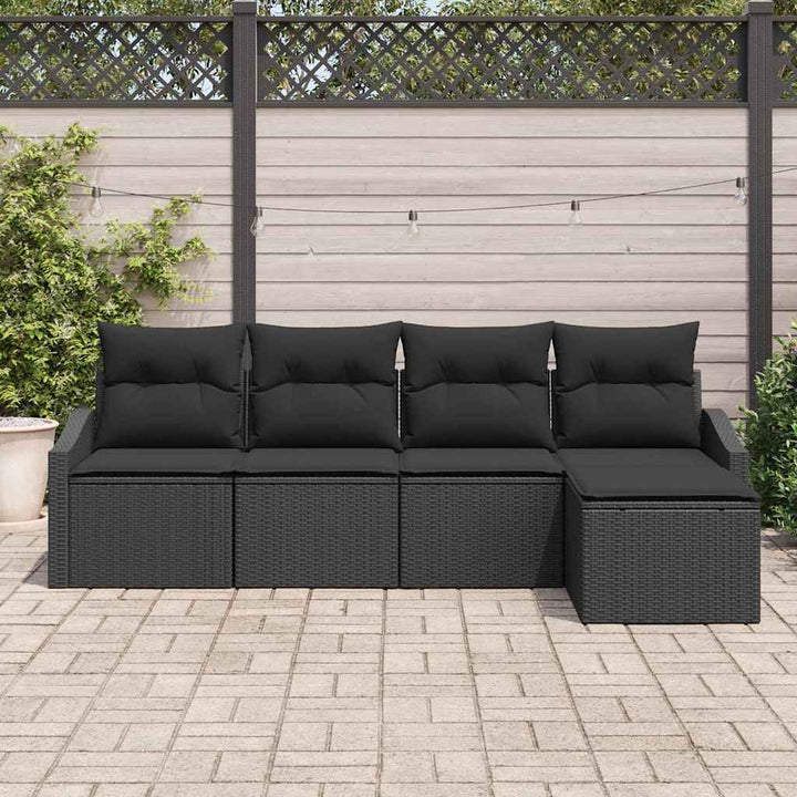 Have Spisebordssæt 5 pcs Sort Poly Rattan og pulverlakeret stål