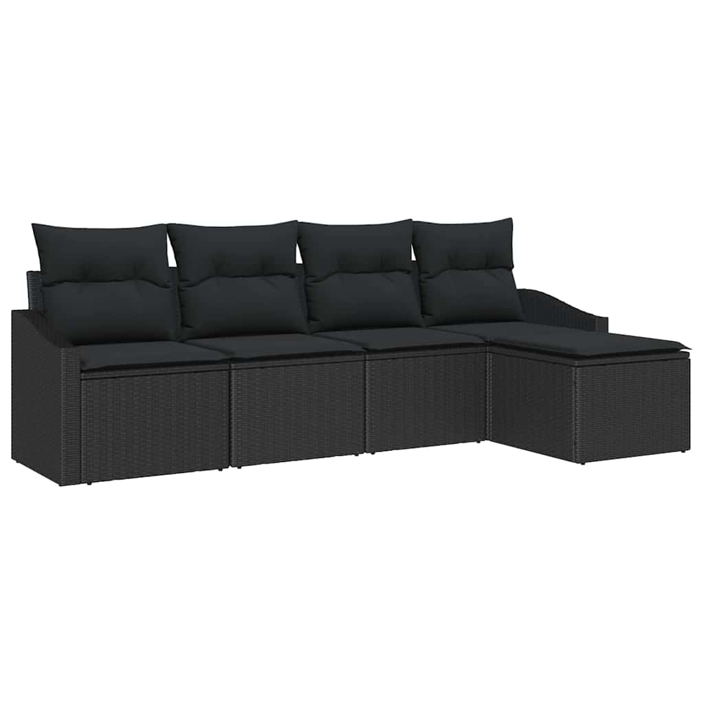 Have Spisebordssæt 5 pcs Sort Poly Rattan og pulverlakeret stål