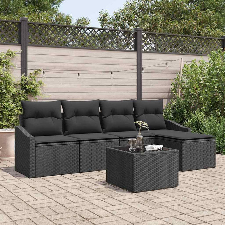 Have Spisebordssæt 6 pcs Sort Poly Rattan og pulverlakeret stål