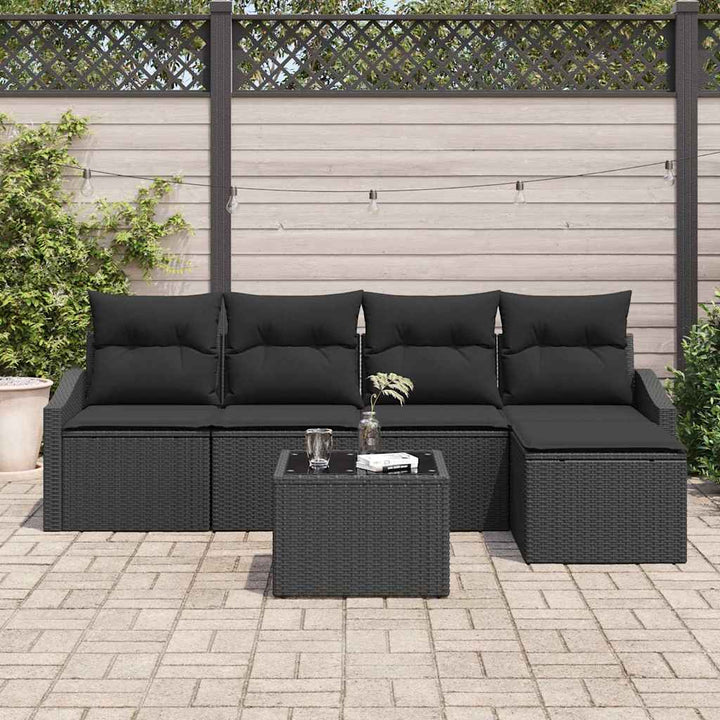 Have Spisebordssæt 6 pcs Sort Poly Rattan og pulverlakeret stål