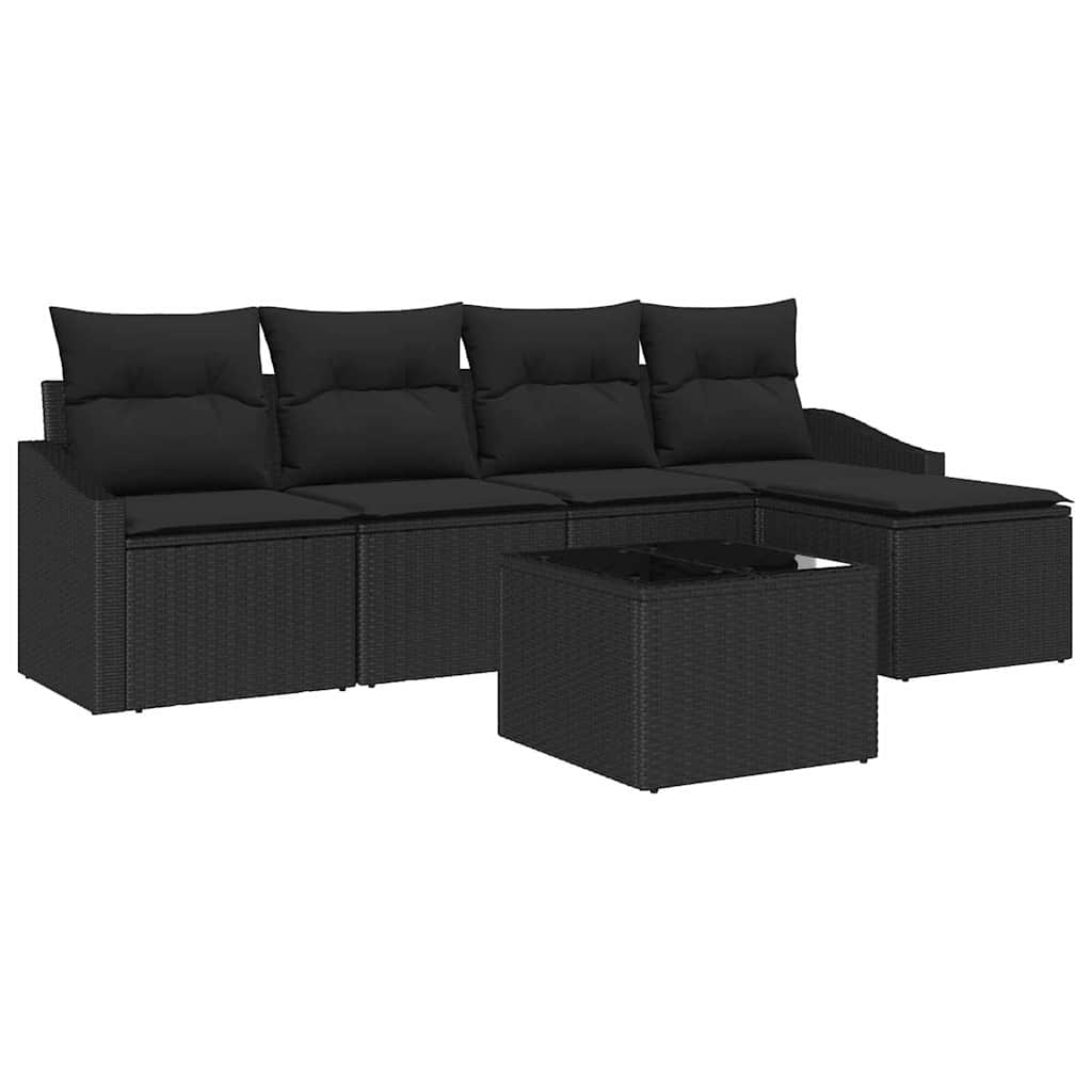 Have Spisebordssæt 6 pcs Sort Poly Rattan og pulverlakeret stål