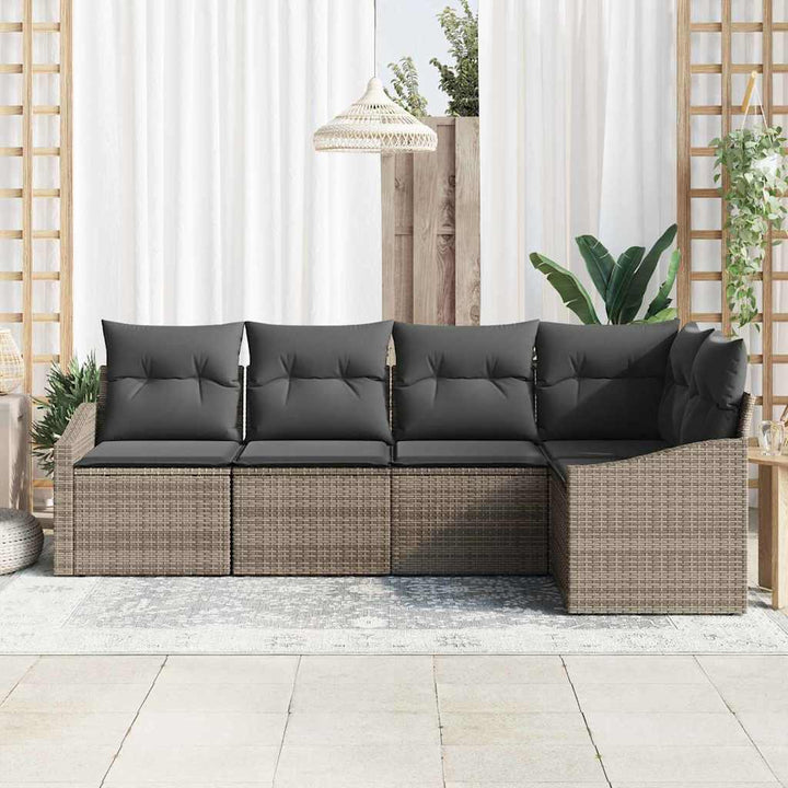 Have Spisebordssæt 5 pcs Grå Poly Rattan og pulverlakeret stål