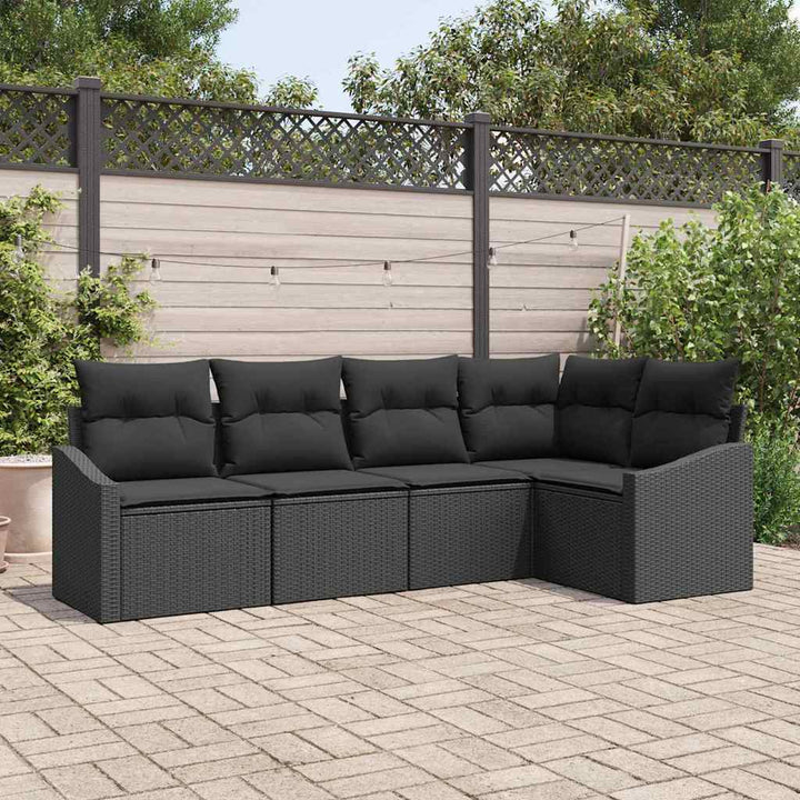Have Spisebordssæt 5 pcs Sort Poly Rattan og pulverlakeret stål
