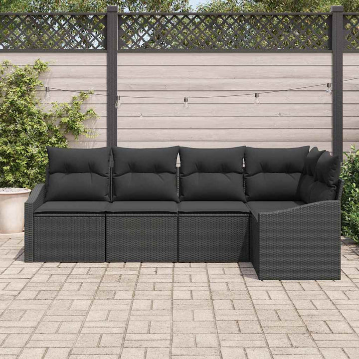 Have Spisebordssæt 5 pcs Sort Poly Rattan og pulverlakeret stål