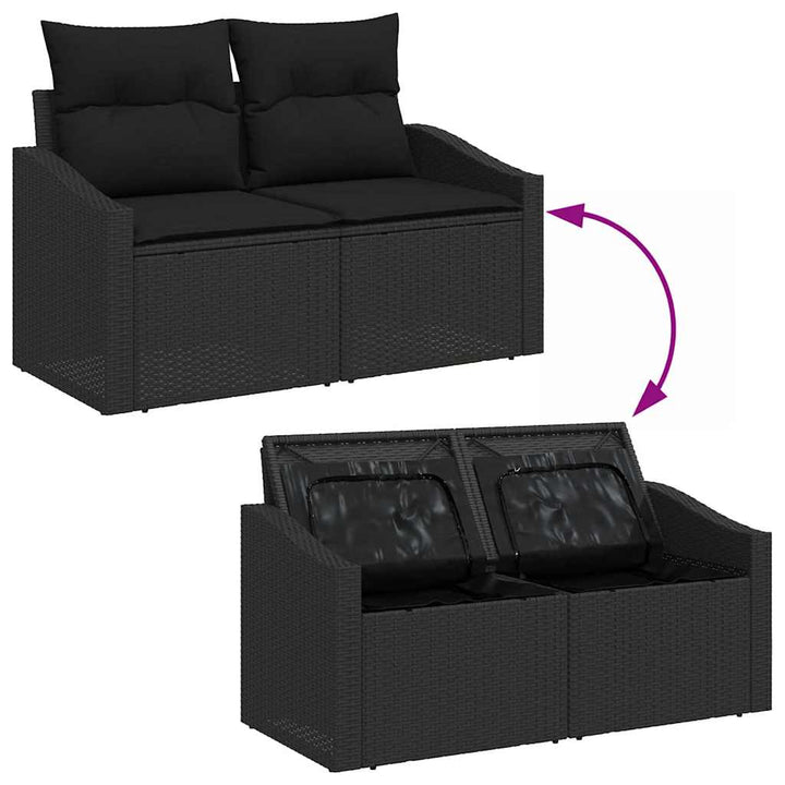 Have Spisebordssæt 5 pcs Sort Poly Rattan og pulverlakeret stål