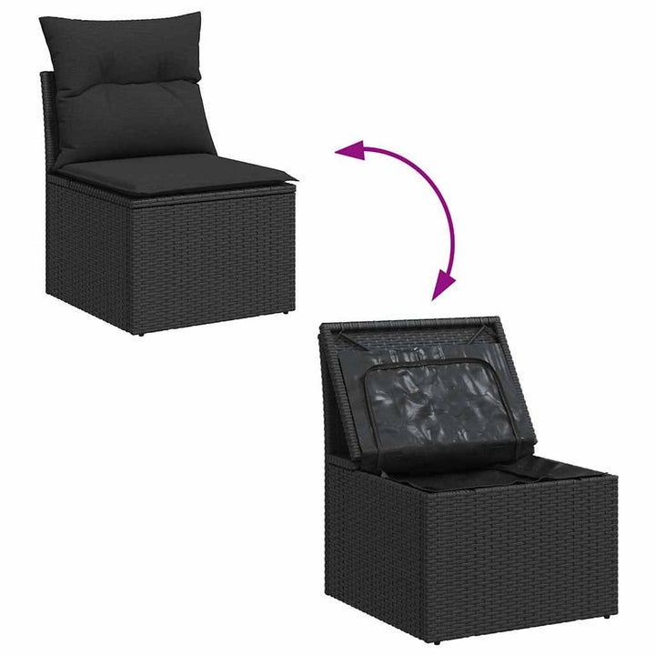 Have Spisebordssæt 5 pcs Sort Poly Rattan og pulverlakeret stål