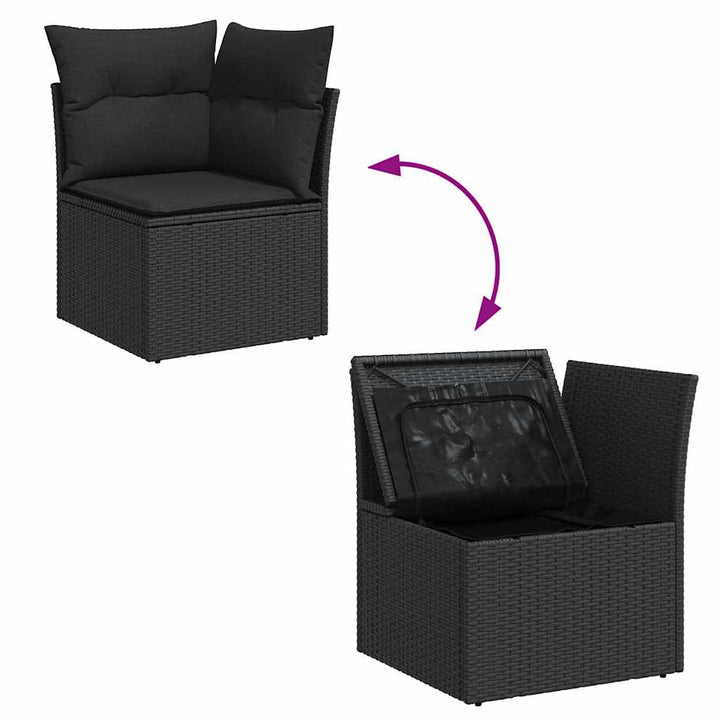 Have Spisebordssæt 5 pcs Sort Poly Rattan og pulverlakeret stål