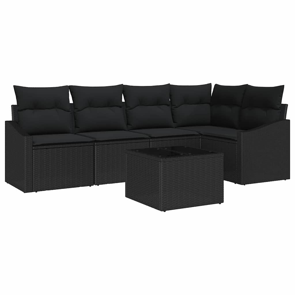 Have Spisebordssæt 6 pcs Sort Poly Rattan og pulverlakeret stål