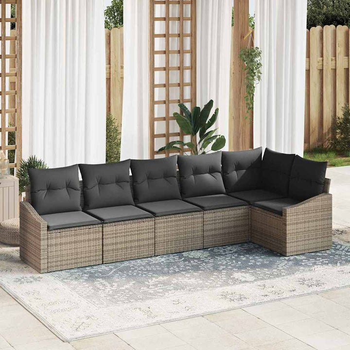 Have Spisebordssæt 6 pcs Grå Poly Rattan og pulverlakeret stål