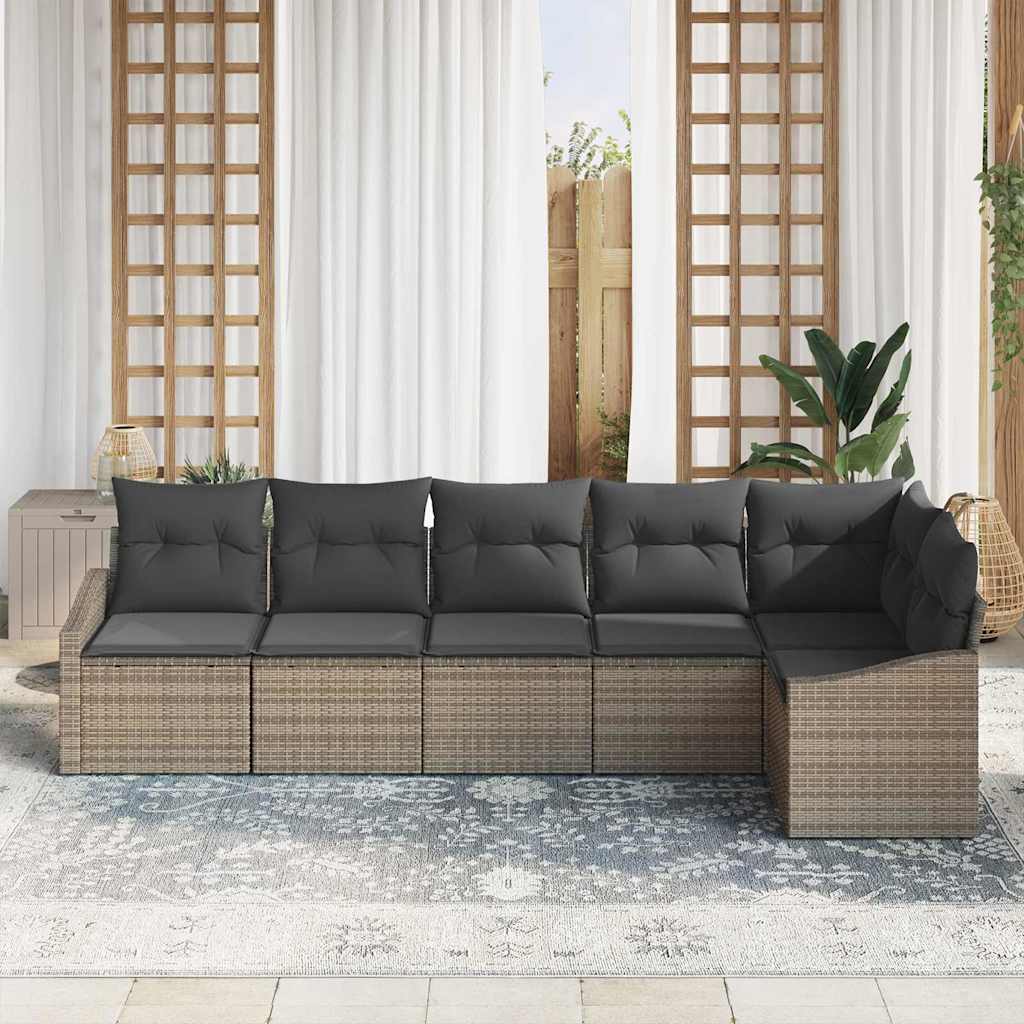 Have Spisebordssæt 6 pcs Grå Poly Rattan og pulverlakeret stål