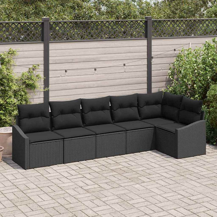 Have Spisebordssæt 6 pcs Sort Poly Rattan og pulverlakeret stål