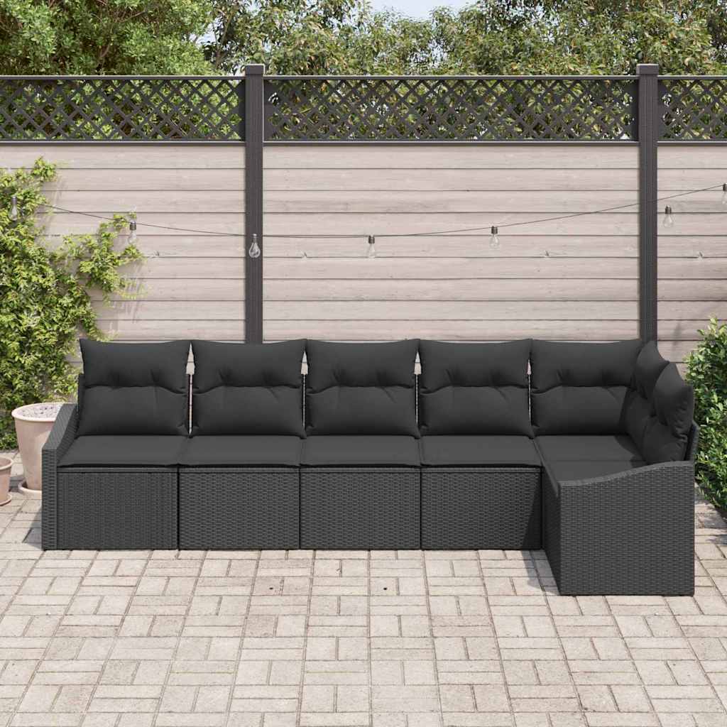 Have Spisebordssæt 6 pcs Sort Poly Rattan og pulverlakeret stål