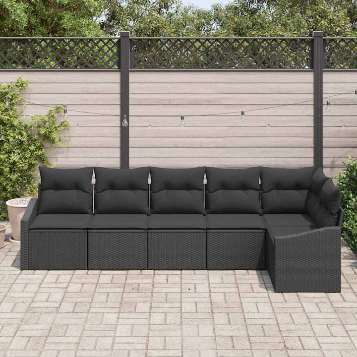 Have Spisebordssæt 6 pcs Sort Poly Rattan og pulverlakeret stål