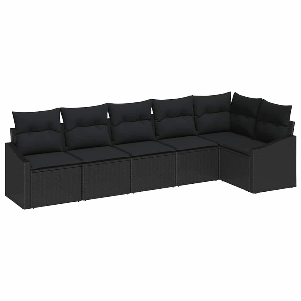 Have Spisebordssæt 6 pcs Sort Poly Rattan og pulverlakeret stål