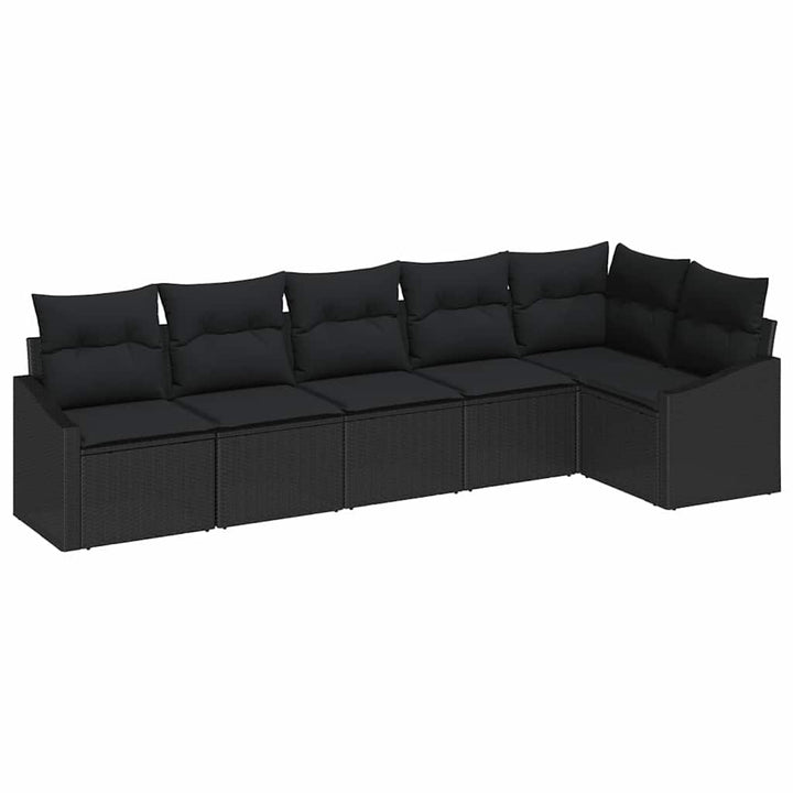 Have Spisebordssæt 6 pcs Sort Poly Rattan og pulverlakeret stål