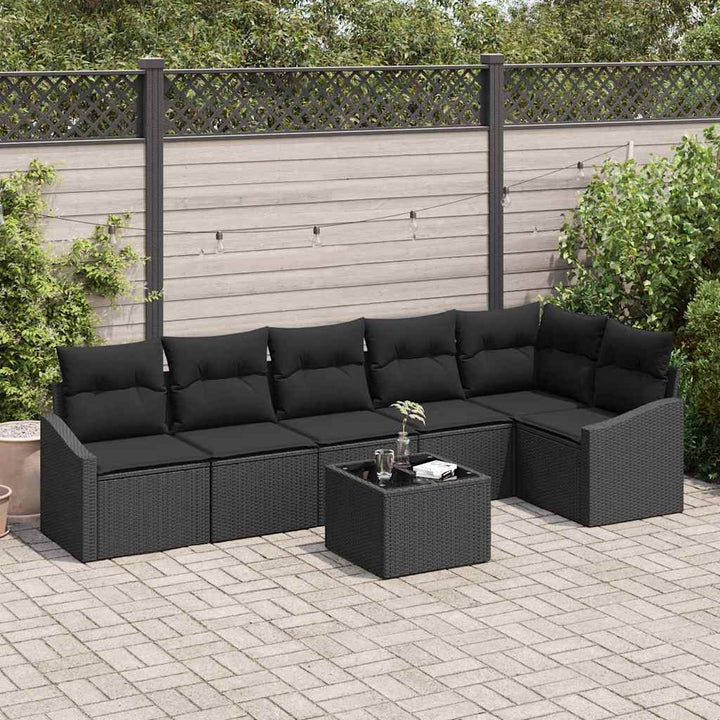 Have Spisebordssæt 7 pcs Sort Poly Rattan og pulverlakeret stål