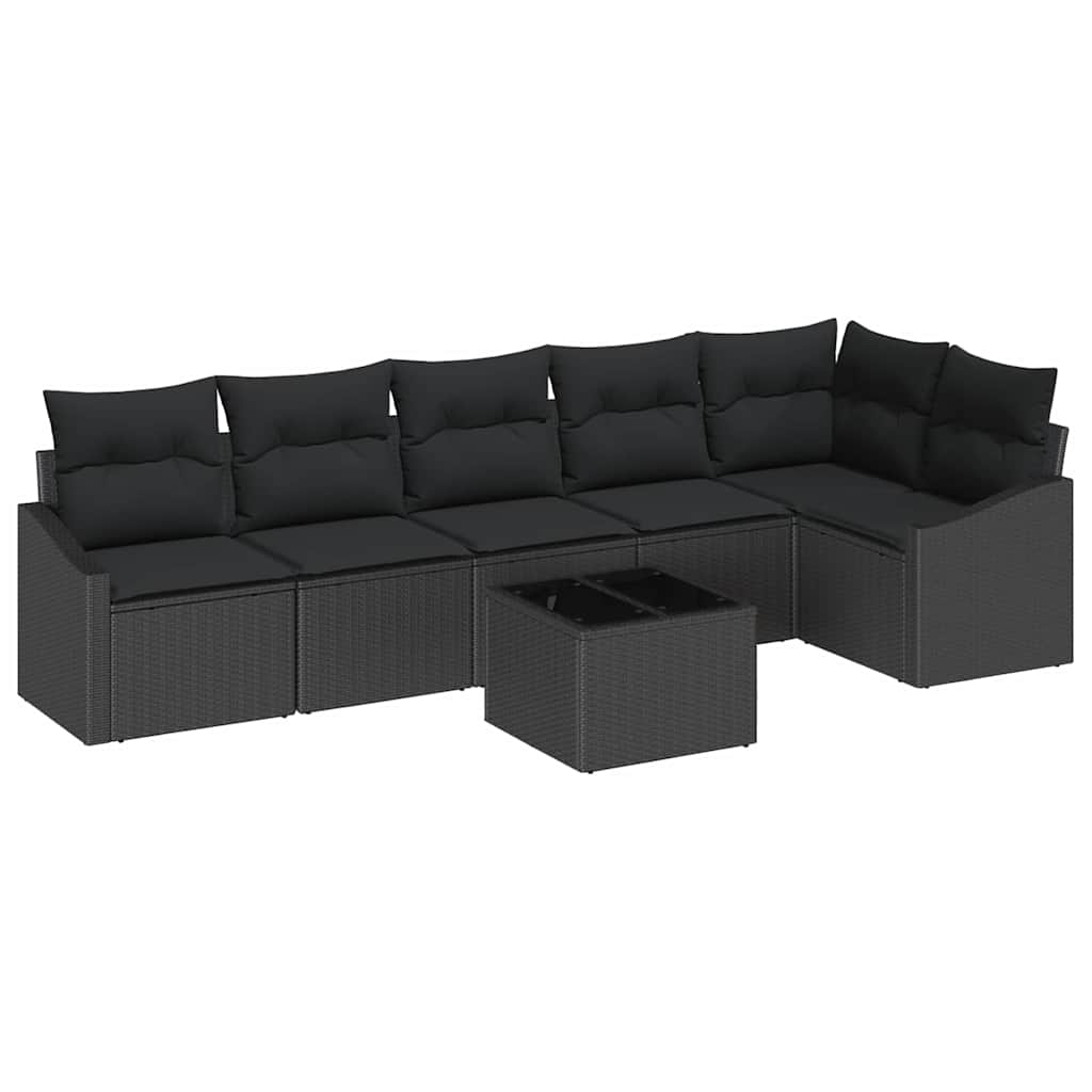 Have Spisebordssæt 7 pcs Sort Poly Rattan og pulverlakeret stål