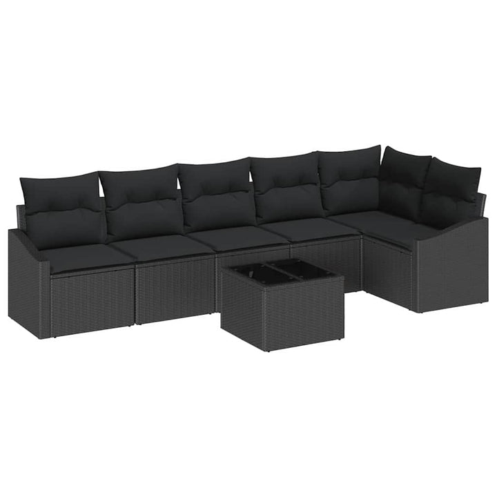 Have Spisebordssæt 7 pcs Sort Poly Rattan og pulverlakeret stål