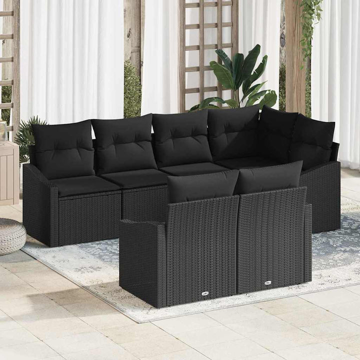 Have Spisebordssæt 7 pcs Sort Poly Rattan og pulverlakeret stål