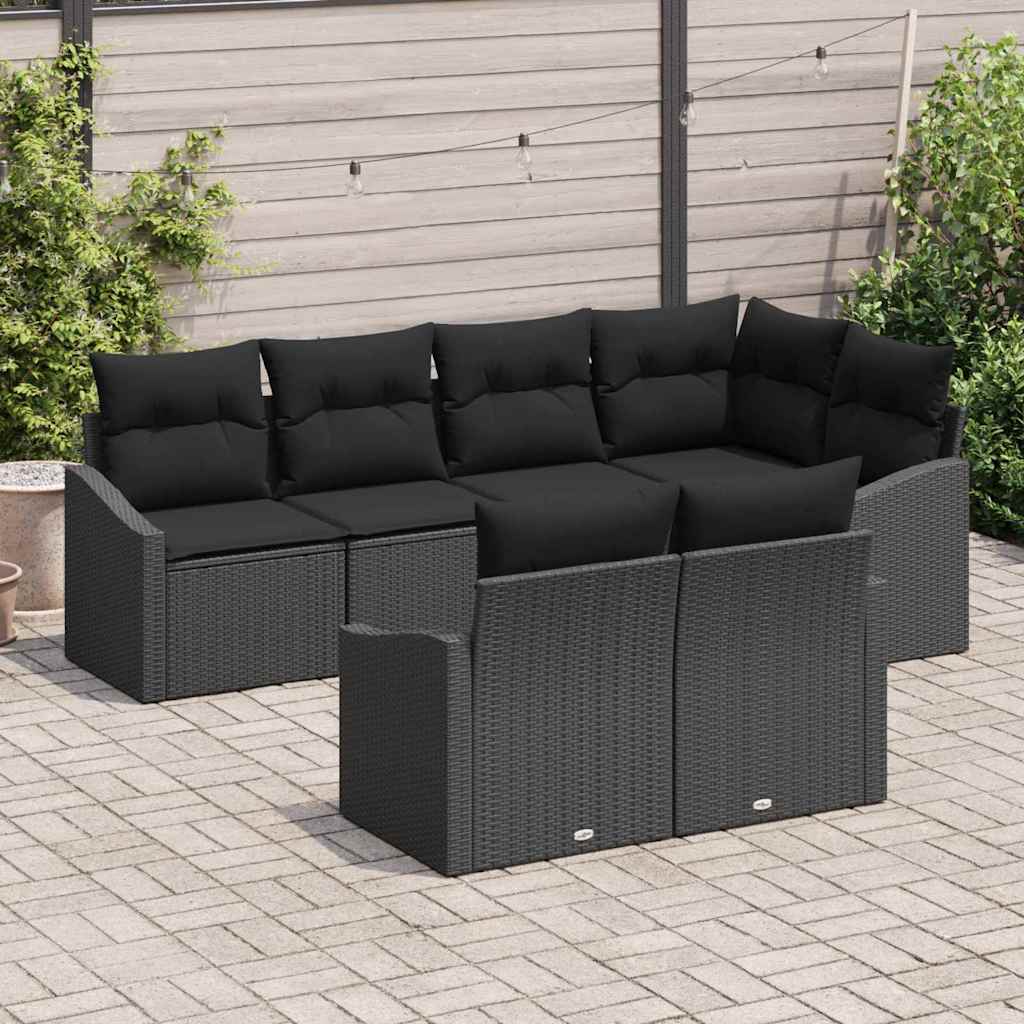 Have Spisebordssæt 7 pcs Sort Poly Rattan og pulverlakeret stål